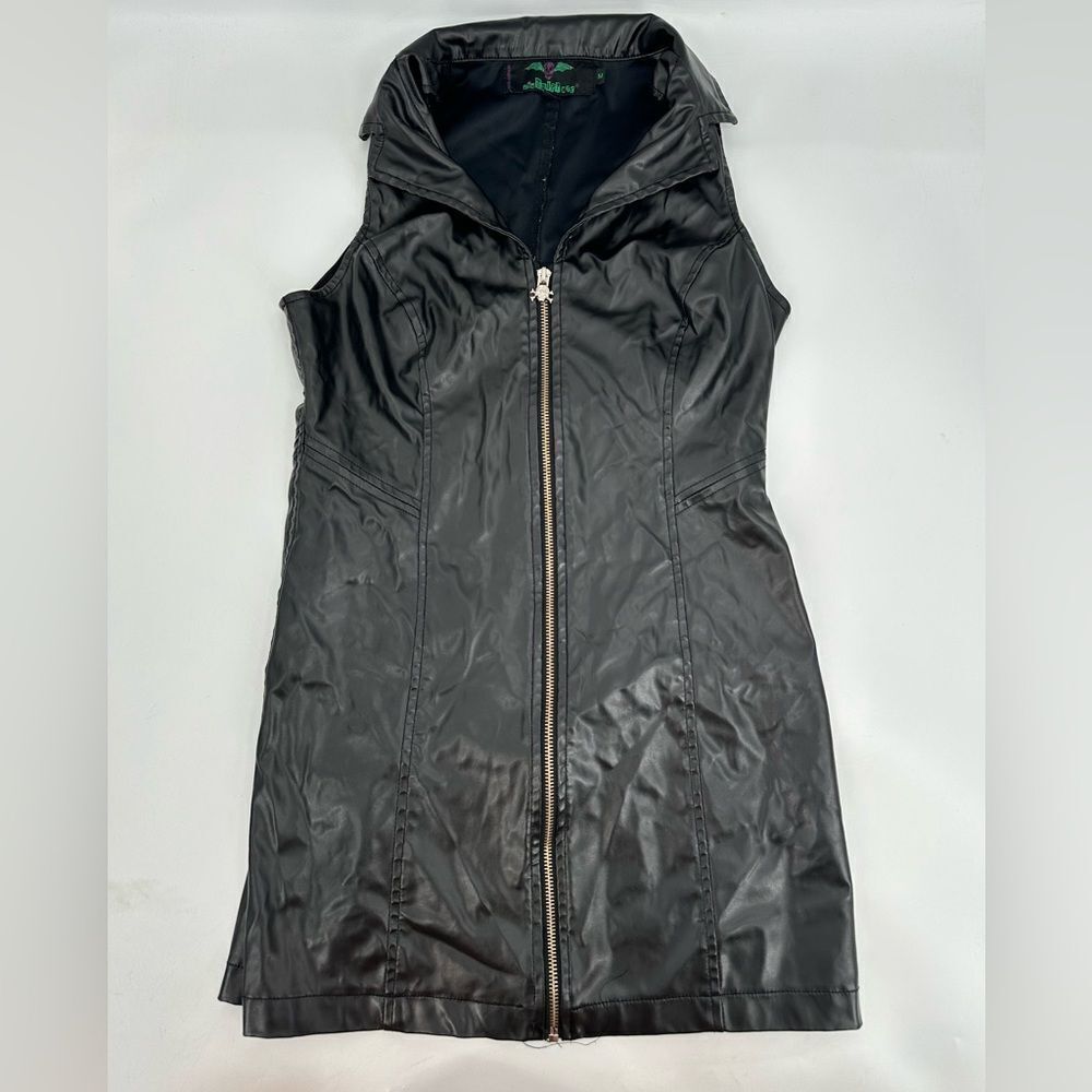 Tripp NYC Black Faux Leather Zip Front Skull Dress Size Medium